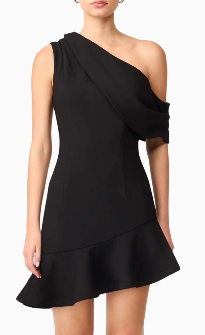 Elliatt Black Asymmetrical Ava Mini Little Black Dress Belted Cocktail XS LBD